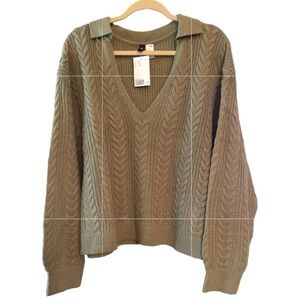 NWT H&M Collared Cable-Knit Sweater. Khaki Green. 3XL